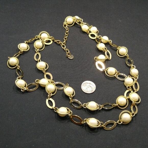Talbots Faux Pearl Gold Tone Double Strand Necklace, 22 Inches - Picture 5 of 8